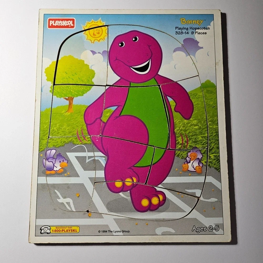 Barney Playing Hopscotch Vintage 1994 Playskool 9 Piece‎ Puzzle 328-14  Ages 2-5